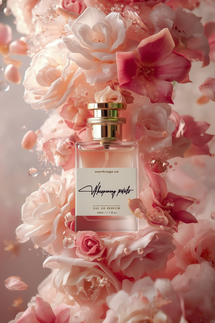 NorthSAGE Whispering Petals Eau de Parfum bottle with elegant floral design inspired by Gucci Envy Me.