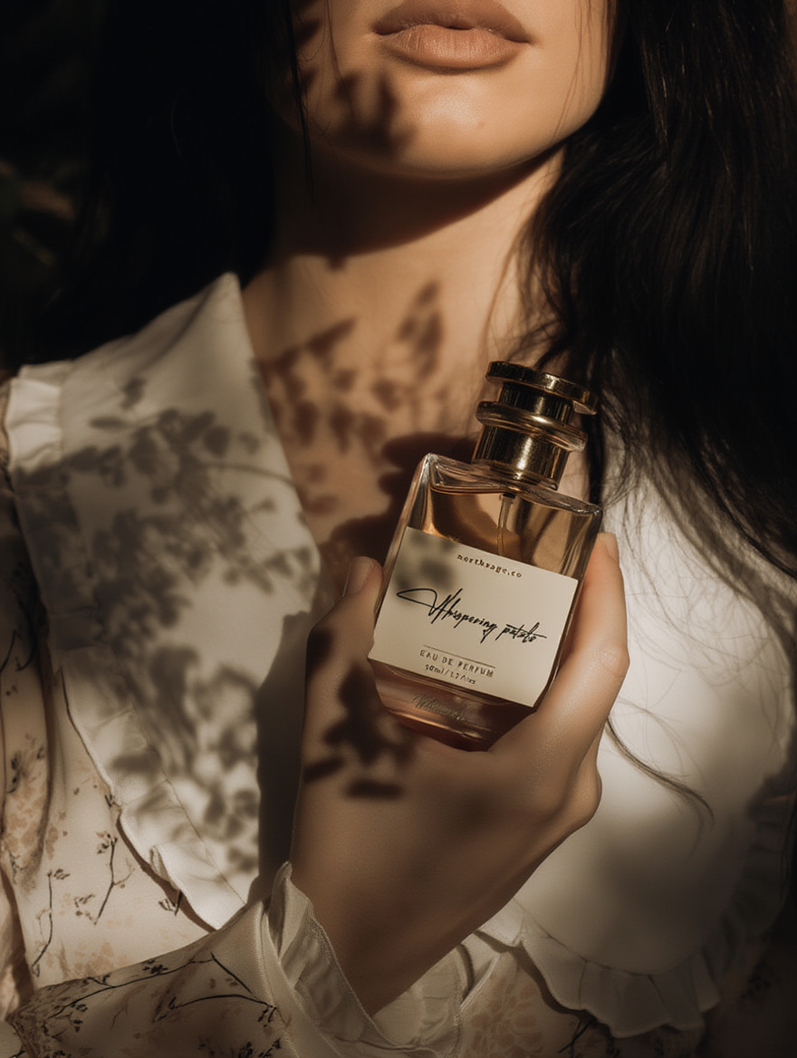 NORTHSAGE Whispering Petals Eau de Parfum bottle inspired by Gucci Envy Me, elegant floral fragrance design.